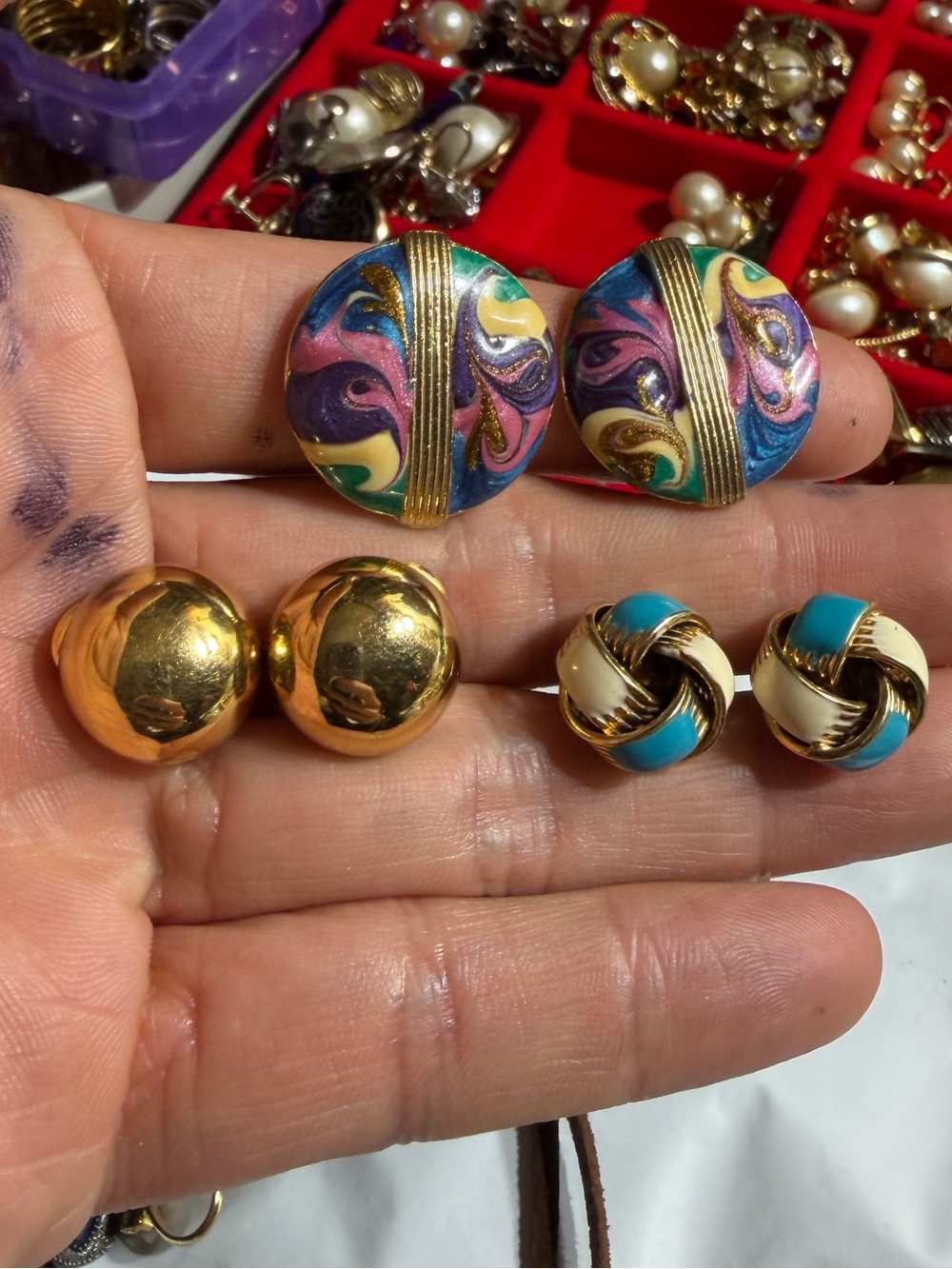 Vintage Made In The USA Monet Three Pairs Of Clip-On Earrings